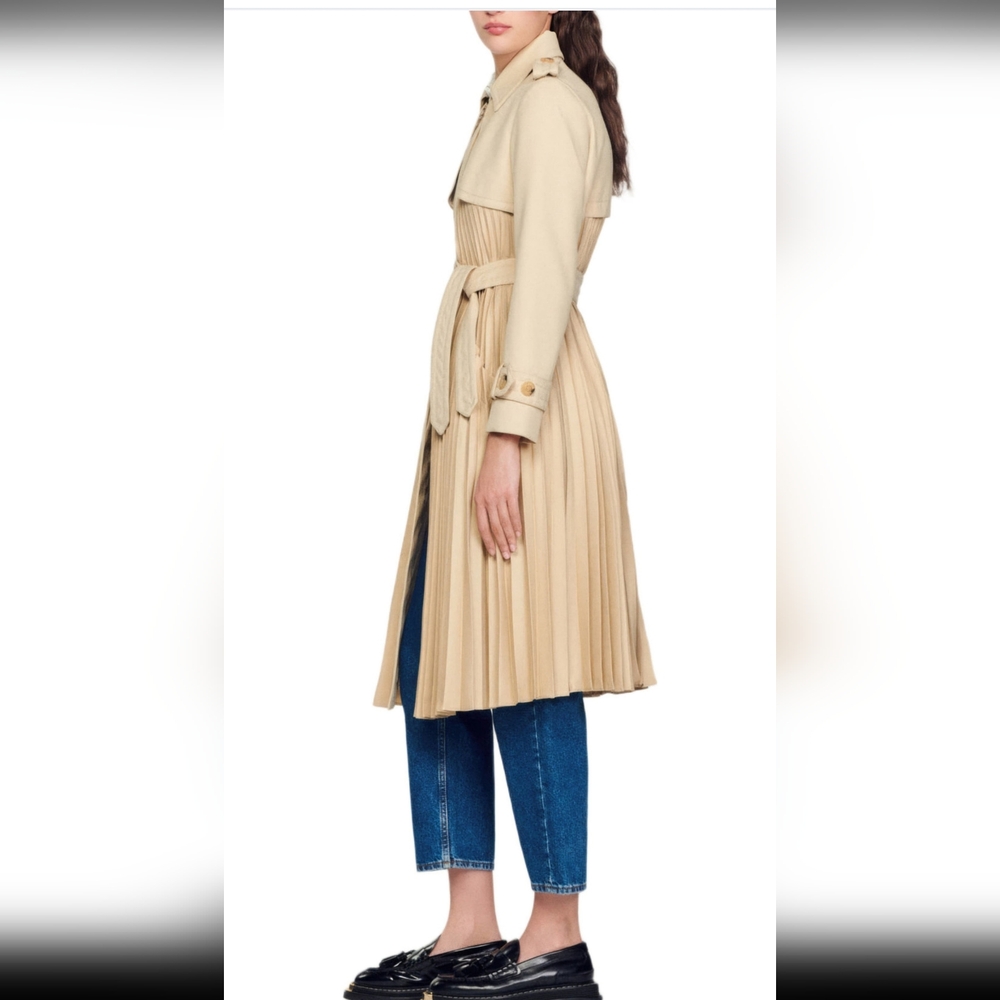 Sandro Tan Pleated Trench‎ Coat - Picture 8 of 16